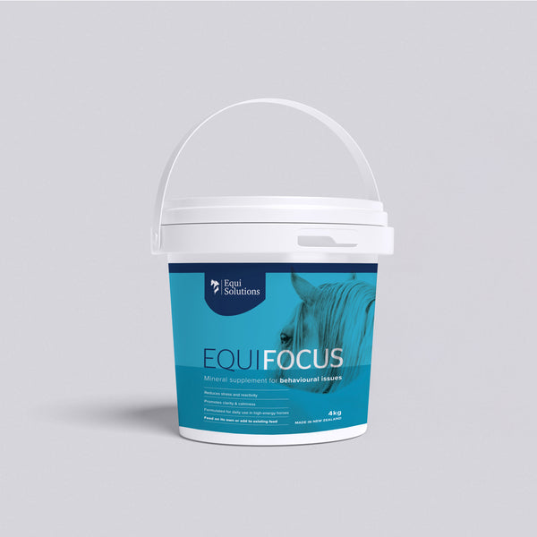 EquiFocus 4kg bucket. Premium New Zealand equine mineral supplement for calmness and focus